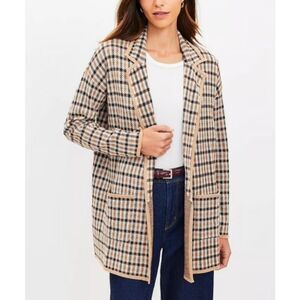 Loft plaid open front sweater blazer cardigan pockets size Large